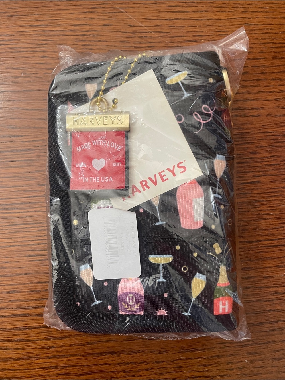 Harveys Black Champagne Kisses Party Bottle & Glass Print Fun Size Wallet